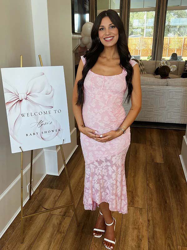 fotobeyou Pink Lace Ruched Corset High-low Tank Mermaid Elegant Cocktail Gown Maternity Baby Shower Maxi Dress