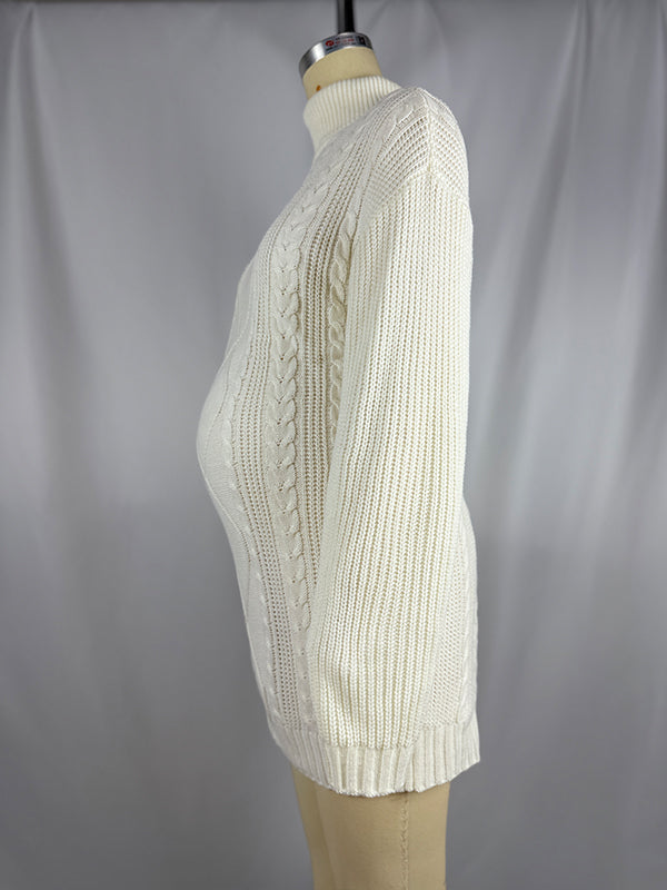 fotobeyou Beige Knitted High Neck Casual Daily Oversized Maternity Photoshoot Baby Shower Mini Dress