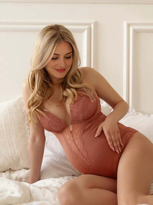 fotobeyou Lace Deep V-neck Cami Breastfeeding Shaper Elegant Maternity Bodysuit