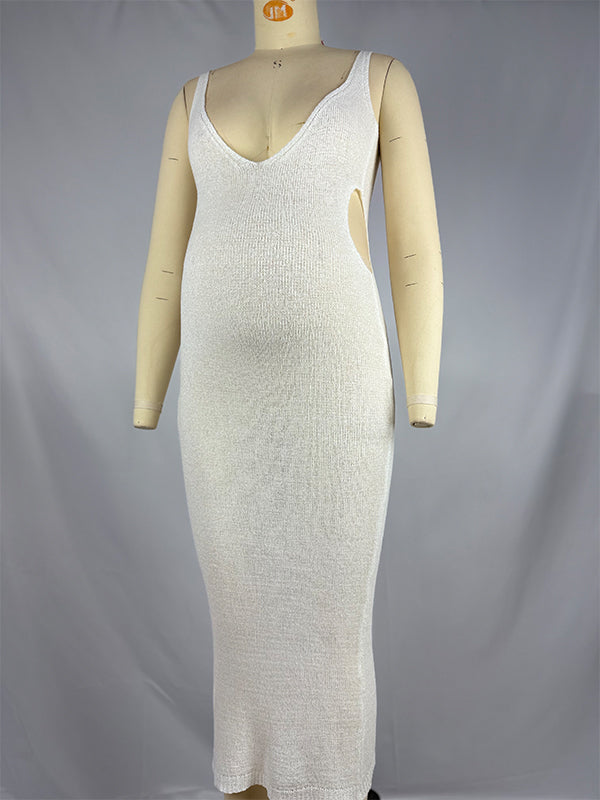 Knitted Cut Out Tank Backless Maternity Baby Moon Midi Dress