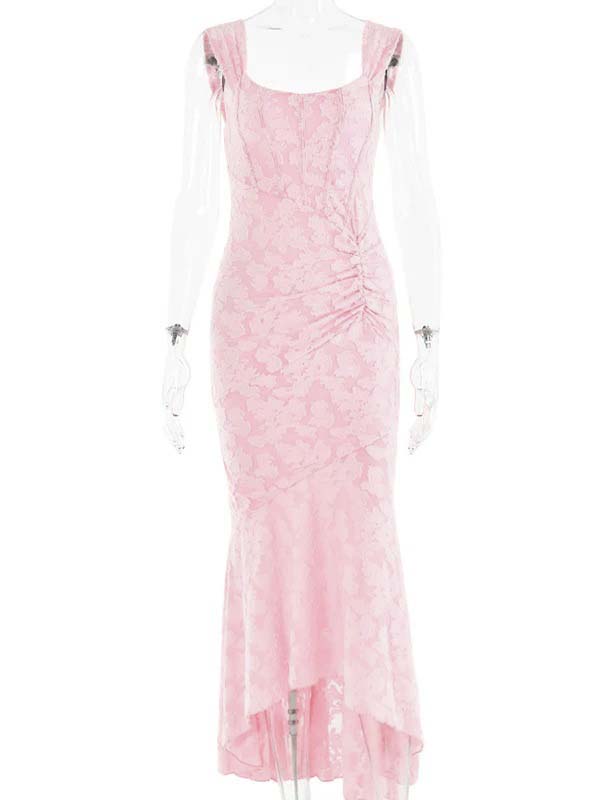 fotobeyou Pink Lace Ruched Corset High-low Tank Mermaid Elegant Cocktail Gown Maternity Baby Shower Maxi Dress