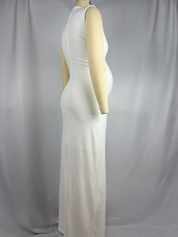 High Neck Ruched Maternity Baby Shower Maxi Dress