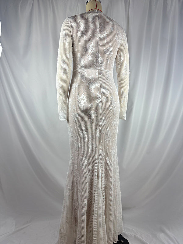 fotobeyou White Lace Ruffle Mermaid Elegant Maternity Maxi Dress