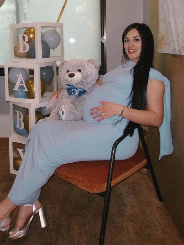 Blue Bowknot One Shoulder Elegant Maternity Baby Shower Maxi Dress