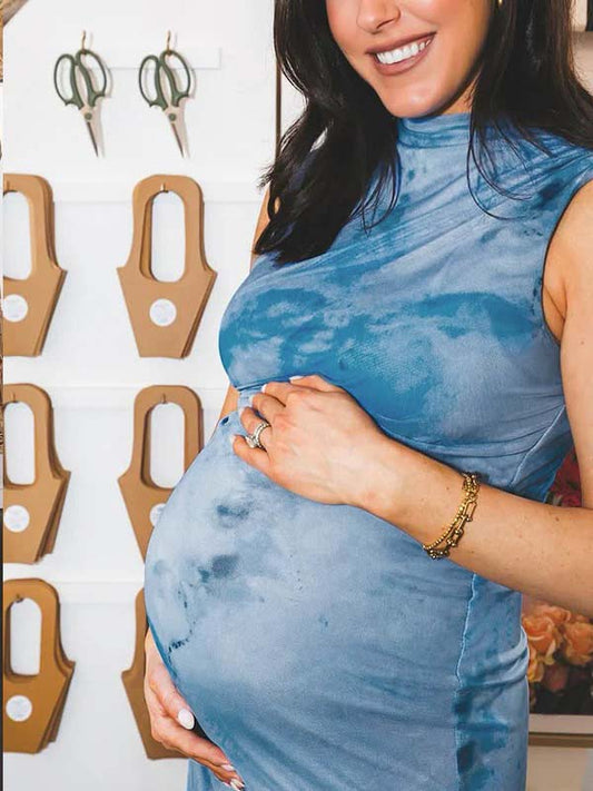 fotobeyou Blue Ruffle Grenadine Flowers Bodycon Elegant Maternity Photoshoot Baby Shower Maxi Dress