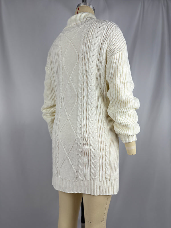fotobeyou Beige Knitted High Neck Casual Daily Oversized Maternity Photoshoot Baby Shower Mini Dress