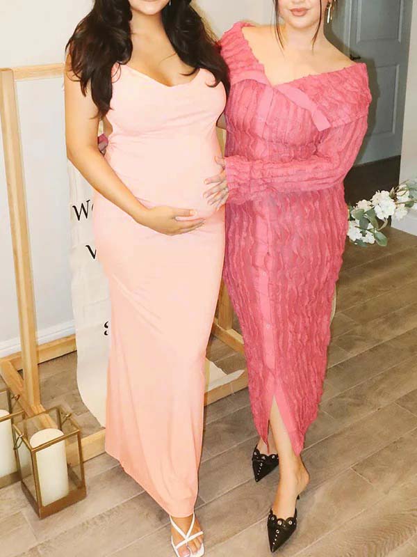 fotobeyou Solid Color Bow Tank Backless Mermaid Elegant Cocktail Party Maternity Baby Shower Maxi Dress