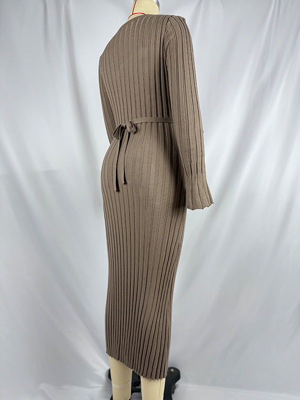 fotobeyou Pit Strip Back Belted Round Neck Flare Sleeve Bodycon Photoshoot Baby Shower Maternity Maxi Sweater Dress