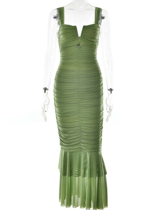 fotobeyou Condole Belt Ruched Bodycon Cut Out Mermaid Sleeveless Babyshower Maternity Maxi Dress