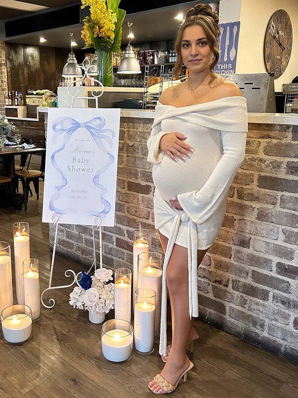fotobeyou Ivory White Off Shoulder Draped Wrap Flare Sleeve Bodycon Elegant Going Out Daily Maternity Photoshoot Baby Shower Mini Dress