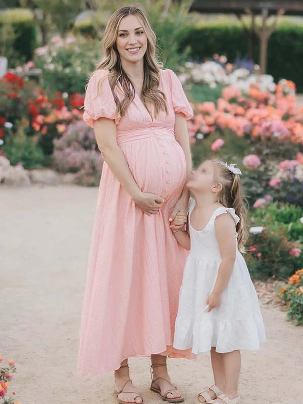 Single Breasted A-Line Slit Sweet Maternity Photoshoot Maxi Dress