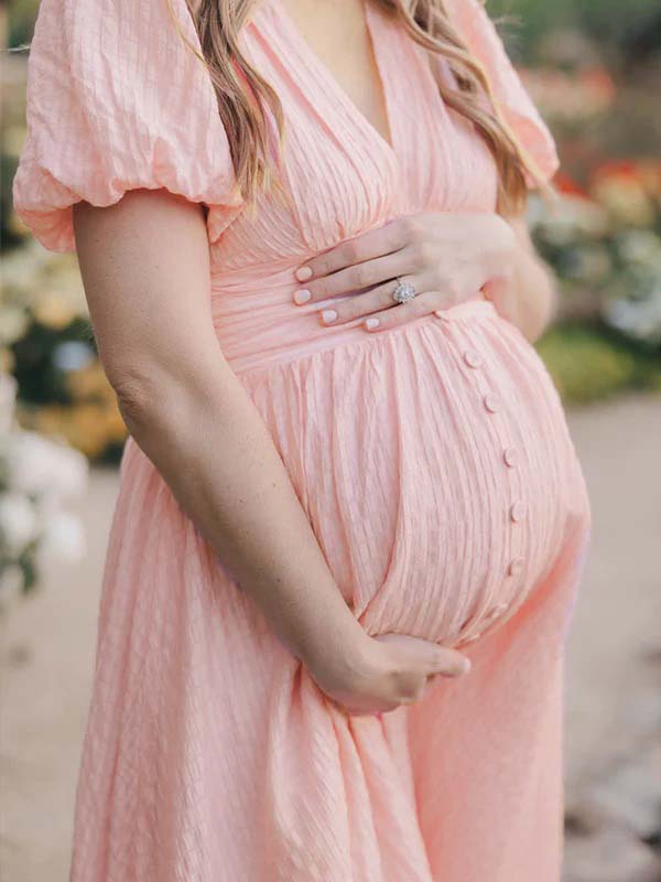 Single Breasted A-Line Slit Sweet Maternity Photoshoot Maxi Dress