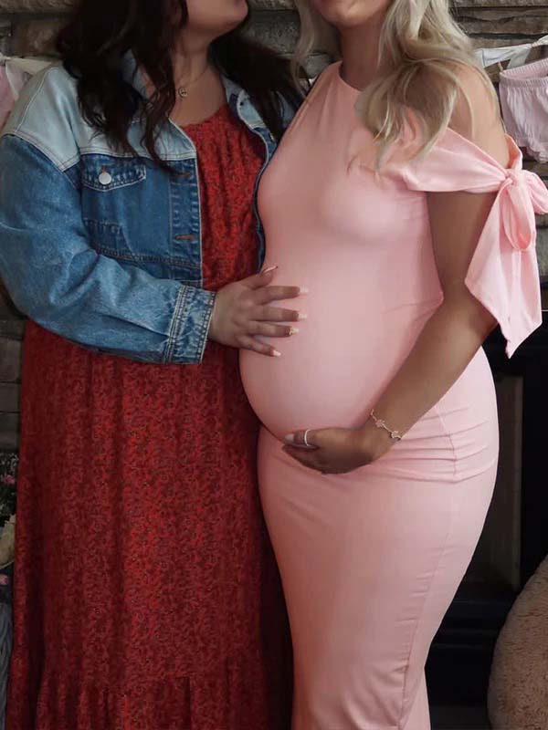 Pink Bowknot One Shoulder Elegant Maternity Baby Shower Maxi Dress