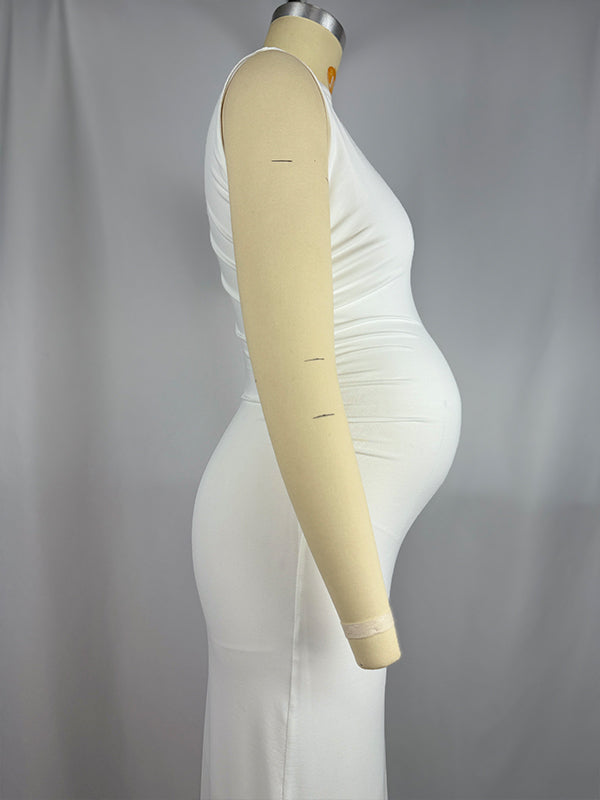 High Neck Ruched Maternity Baby Shower Maxi Dress