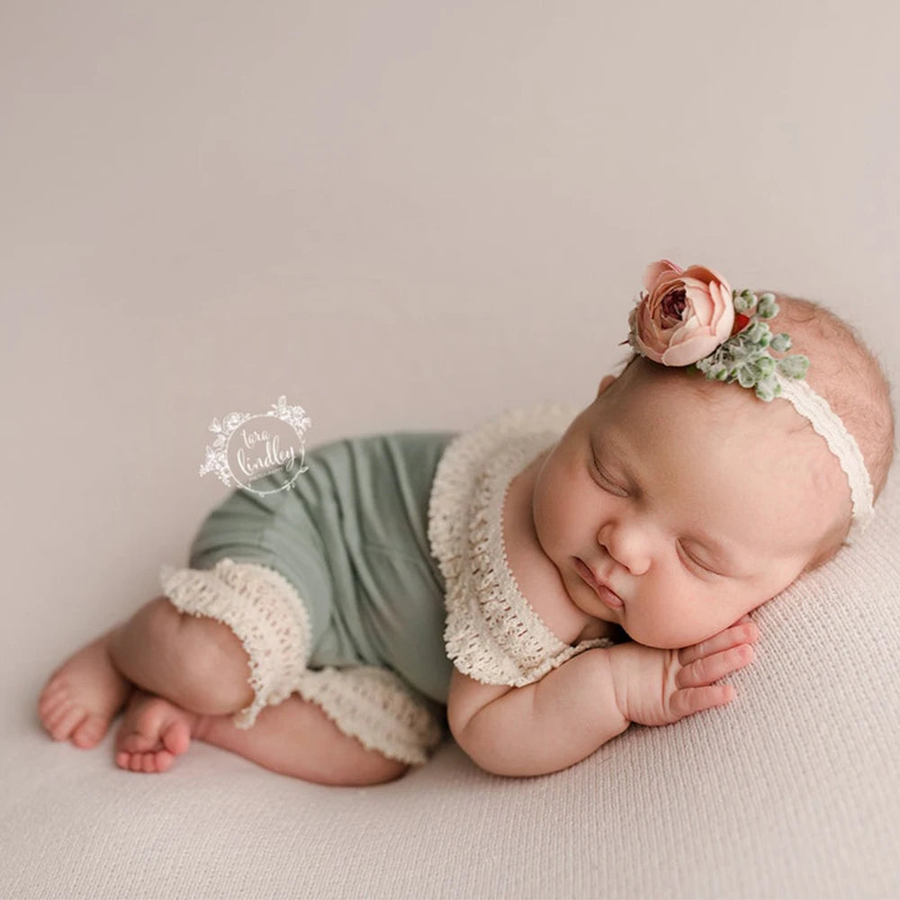Baby Girl Halo Flower Headbands Lace Romper Bebe Chothing Set
