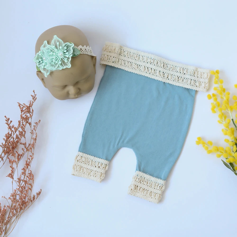 Baby Girl Halo Flower Headbands Lace Romper Bebe Chothing Set