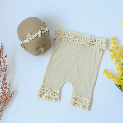 Baby Girl Halo Flower Headbands Lace Romper Bebe Chothing Set