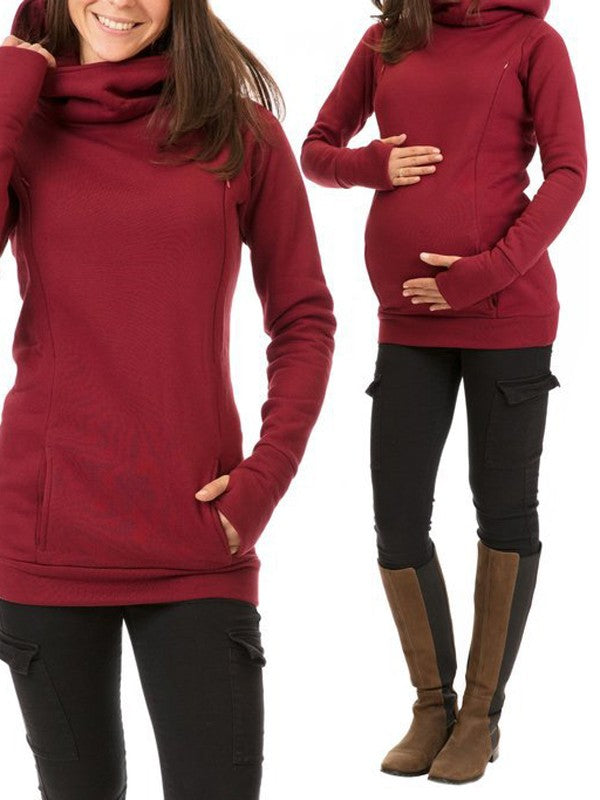 fotobeyou Hooded Solid Color Long Sleeve Baby Shower Maternity Daily Nursing Sweatshirt