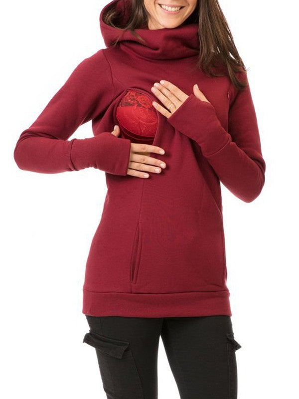 fotobeyou Hooded Solid Color Long Sleeve Baby Shower Maternity Daily Nursing Sweatshirt