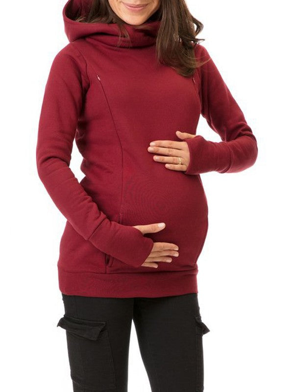 fotobeyou Hooded Solid Color Long Sleeve Baby Shower Maternity Daily Nursing Sweatshirt