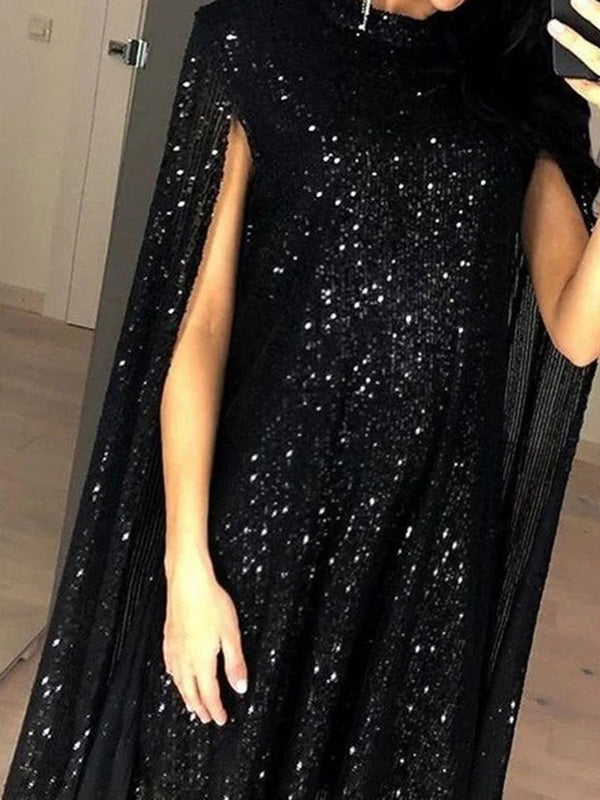 fotobeyou Sequin Cape High Neck Sleeveless Sparkly Cocktail Maternity Mini Dress