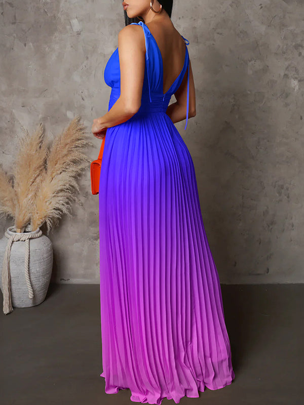 fotobeyou Belly Friendly Spaghetti Strap Pleated Gradient Color Gender Reveal Maternity Maxi Dress