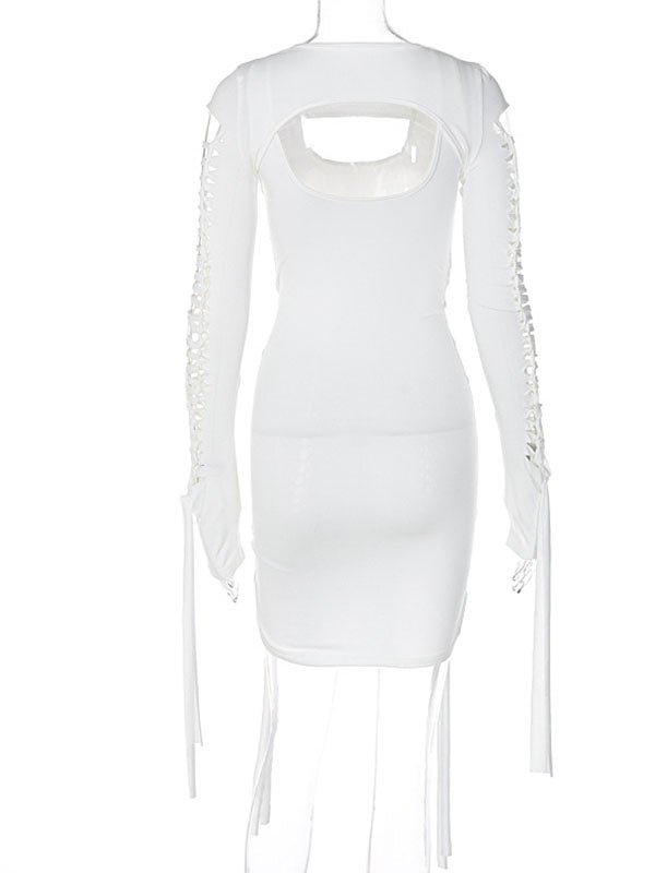 fotobeyou Solid Color Cut Out Drawstring Backless Cape Fashion Two Pieces Going Out Maternity Baby Shower Mini Dress