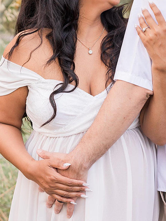 fotobeyou White Off-shoulder Grenadine Cross Chest Maternity Photoshoot Maxi Dress