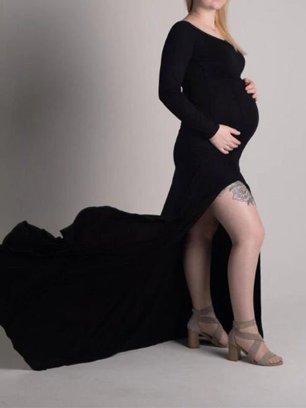 fotobeyou Side Split Mermaid Off Shoulder Bodycon Photoshoot Maternity Maxi Dress