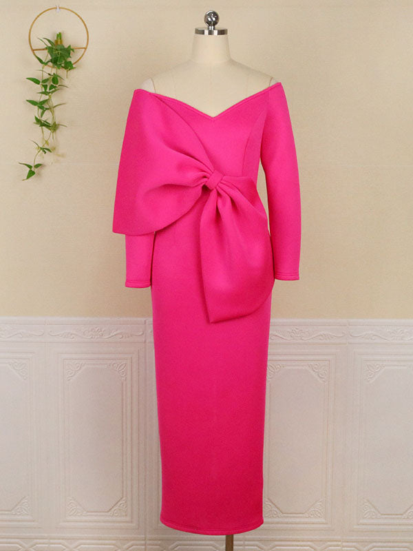 fotobeyou Off Shoulder Irregular Ruffle Bowknot V-Neck Long Sleeve Slit Bodycon Party Baby Shower Cute Plus Size Maternity Maxi Dress