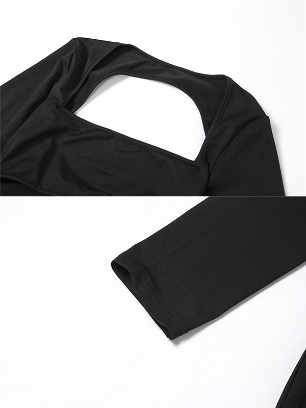 fotobeyou Black Cut Out Mermaid Crop Long Sleeve Backless Bodycon Cocktail Club Party Photoshoot Maternity Maxi Dress