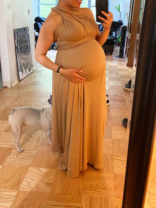 fotobeyou Solid Multi-Way Wrap Convertible Backless Tie Back Wedding High Elasticity Maternity Photoshoot Maxi Dress