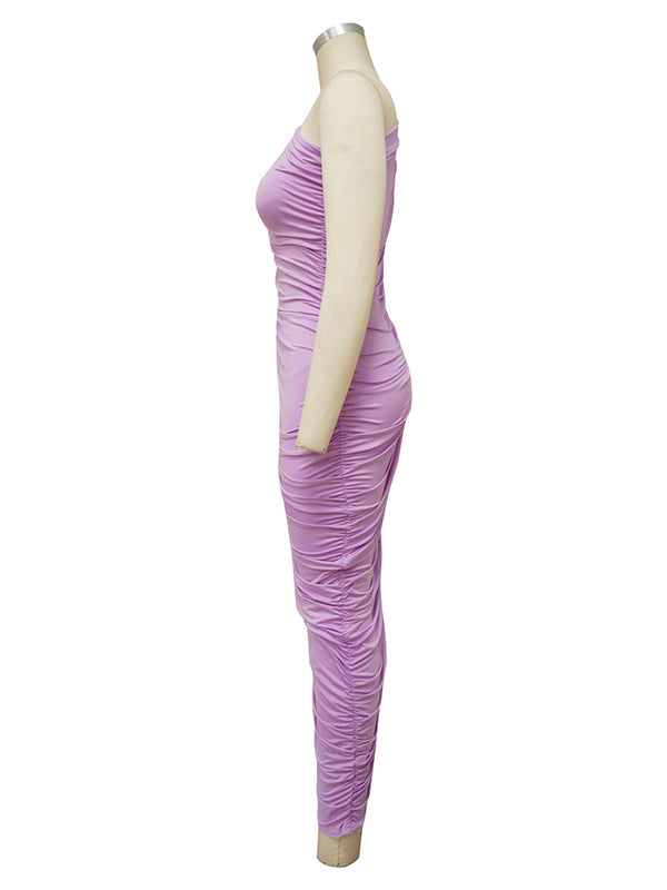 fotobeyou Lavender One Shoulder Ruched Shirred Bodycon Baby Shower Maternity Midi Dress