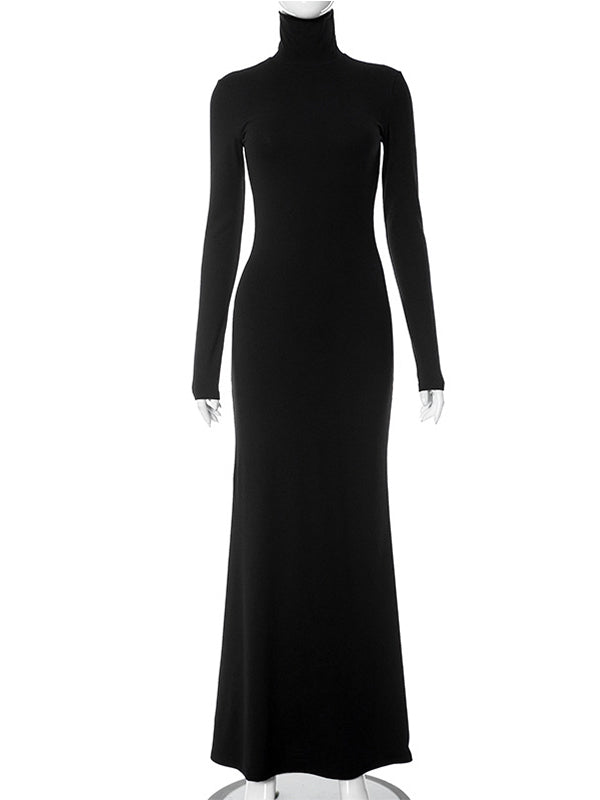 fotobeyou Solid Color High Neck Bodycon Mermaid Photoshoot Maternity Maxi Dress