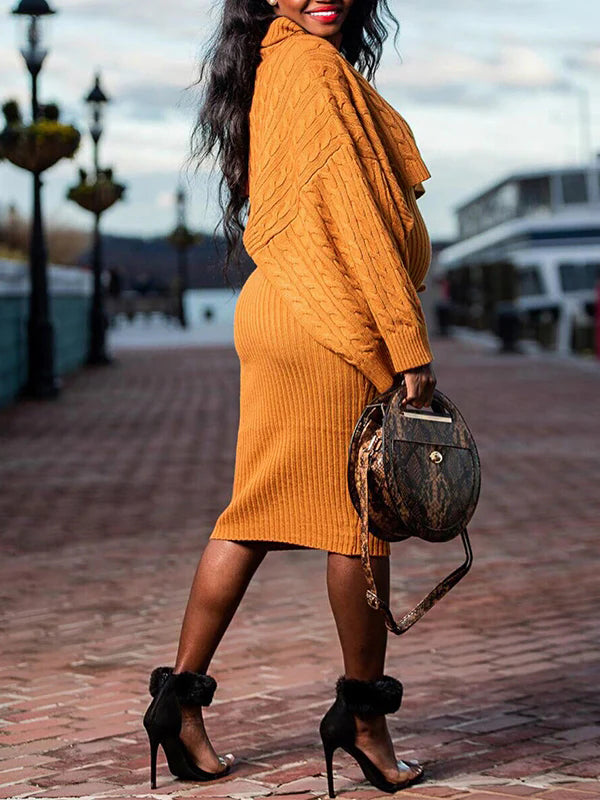 fotobeyou Solid Color Knitting 2-in-1 Bodycon Baby Shower Maternity Sweater Midi Dress