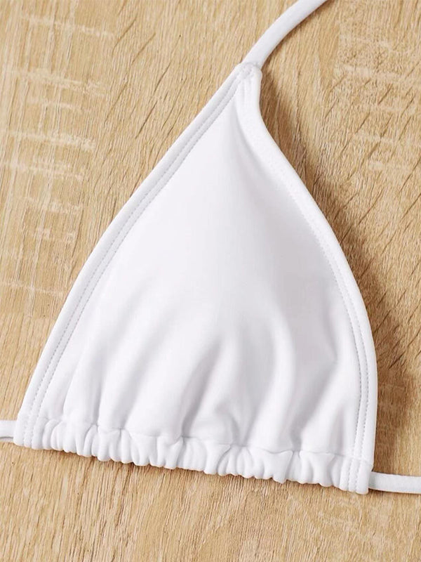 fotobeyou White Tassel Bikini Set Halter Neck Irregular Three Piece Beach Vacation Maternity Swimwear Swimsuit