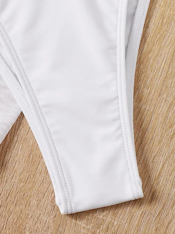 fotobeyou White Tassel Bikini Set Halter Neck Irregular Three Piece Beach Vacation Maternity Swimwear Swimsuit