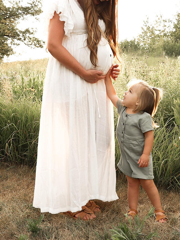 fotobeyou White Deep V Neck Button Down Boho Beach Bikini Cover Up Dress Party Photoshoot Maternity Dress