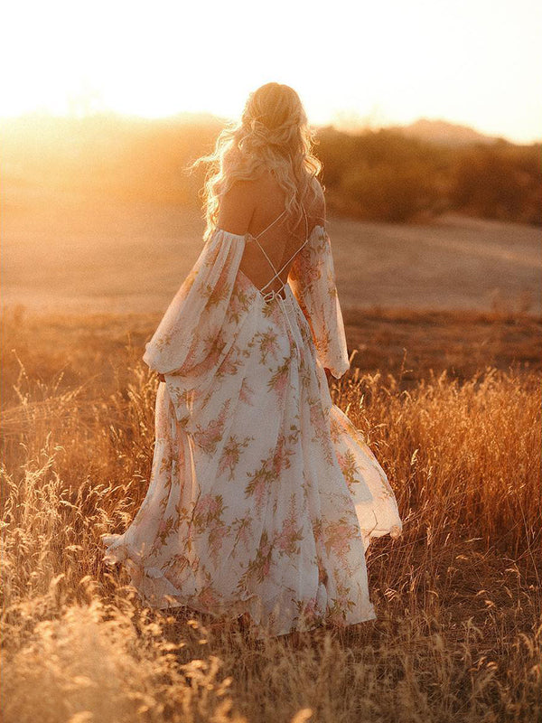 fotobeyou White Floral Cut Out Off Shoulder Backless Cami Big Swing Elegant Vacation Maternity Hobo Photoshoot Baby Shower Maxi Dress