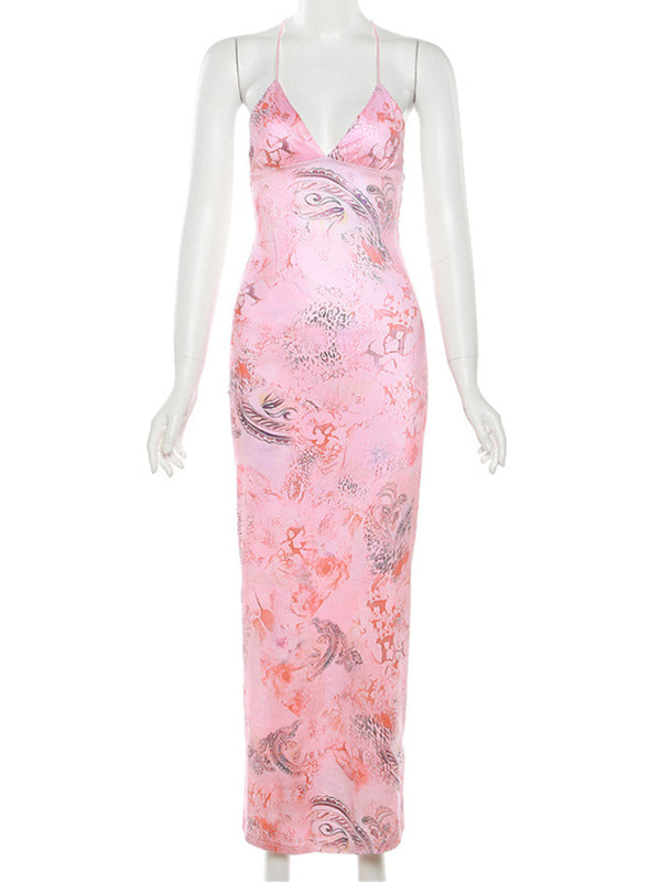fotobeyou Spaghetti Strap Backless cami Printing Butterfly Bodycon Chic Maternity Maxi Dress