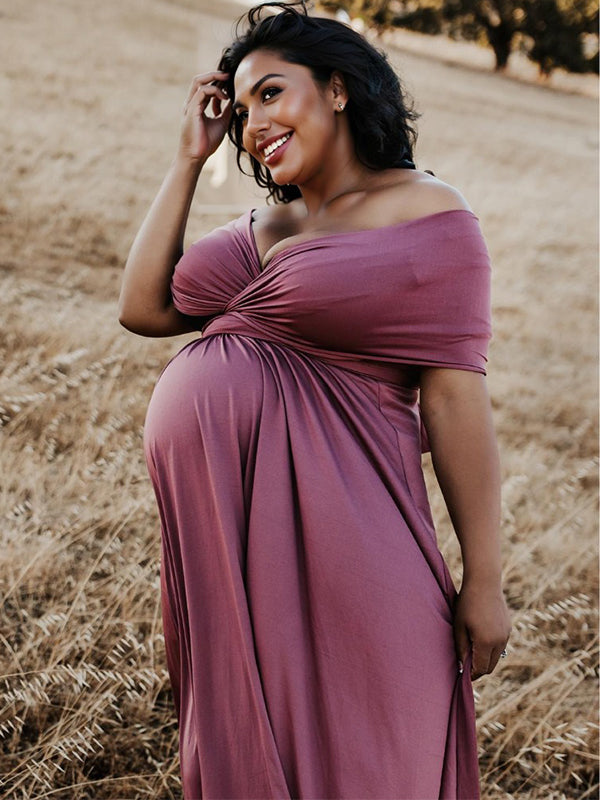 fotobeyou Solid Color Backless Tie Back High Waist Photoshoot Maternity Maxi Dress