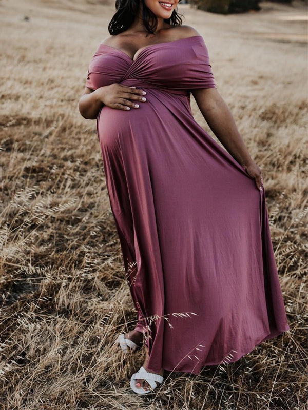 fotobeyou Solid Color Backless Tie Back High Waist Photoshoot Maternity Maxi Dress