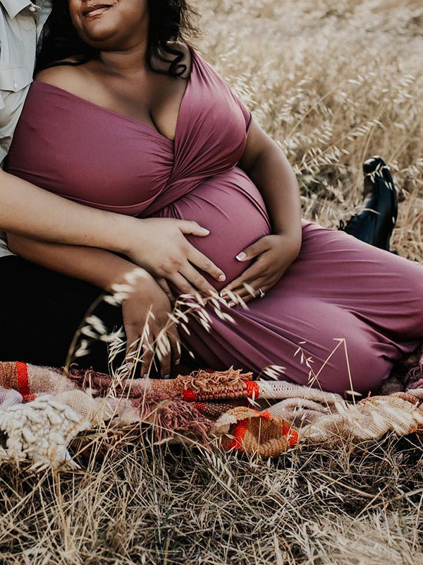 fotobeyou Solid Color Backless Tie Back High Waist Photoshoot Maternity Maxi Dress
