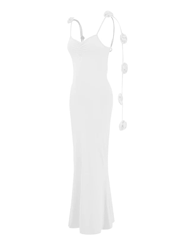 fotobeyou White 3D Flowers Cami Backless V-neck Mermaid Evening Elegant Wedding Gown Maternity Photoshoot Baby Shower Maxi Dress