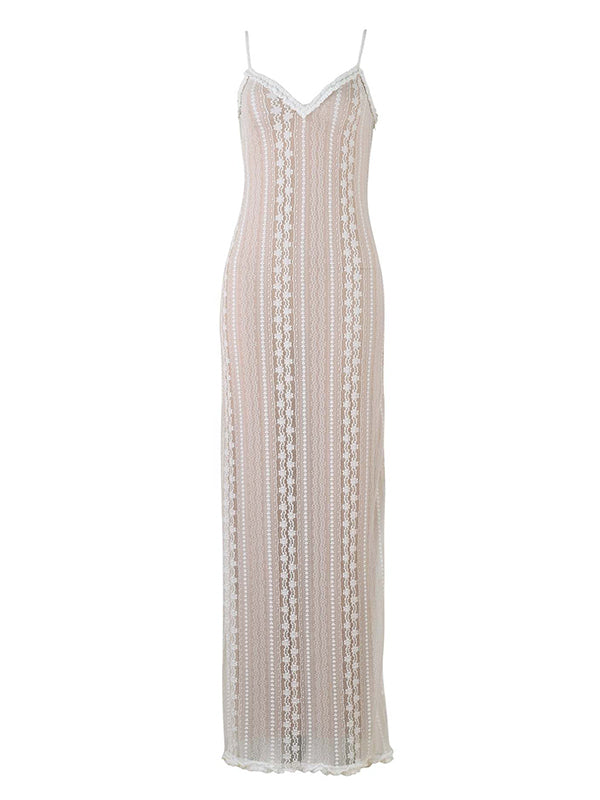 fotobeyou Ivory Lace Two Piece Set Side Slit V-neck Cami Maxi Dress And Crop Cardigan Elegant Going Out Maternity Photoshoot Baby Shower Maxi Dress