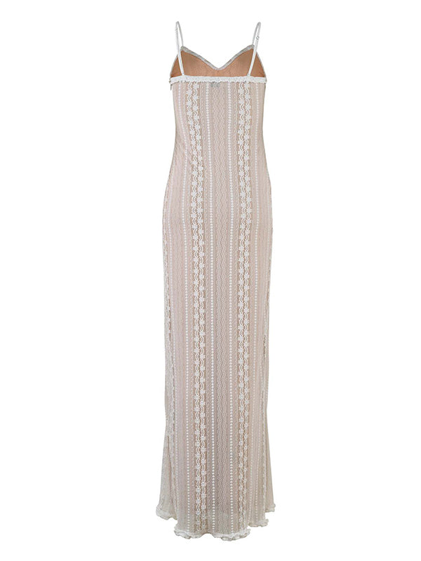 fotobeyou Ivory Lace Two Piece Set Side Slit V-neck Cami Maxi Dress And Crop Cardigan Elegant Going Out Maternity Photoshoot Baby Shower Maxi Dress