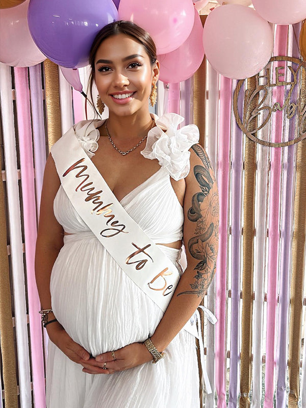fotobeyou White Flowy Big Swing Ruffle Falbala Backless Cami Elegant Beach Baby Moon Maternity Photoshoot Baby Shower Maxi Dress