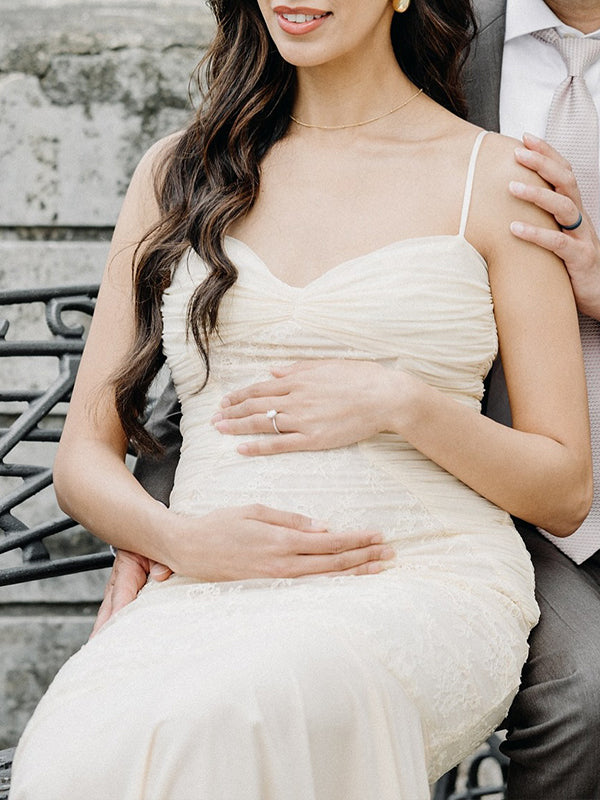 fotobeyou Ivory White Lace Corset Ruched Cami Mermaid Elegant Wedding Gown Maternity Photoshoot Baby Shower Maxi Dress