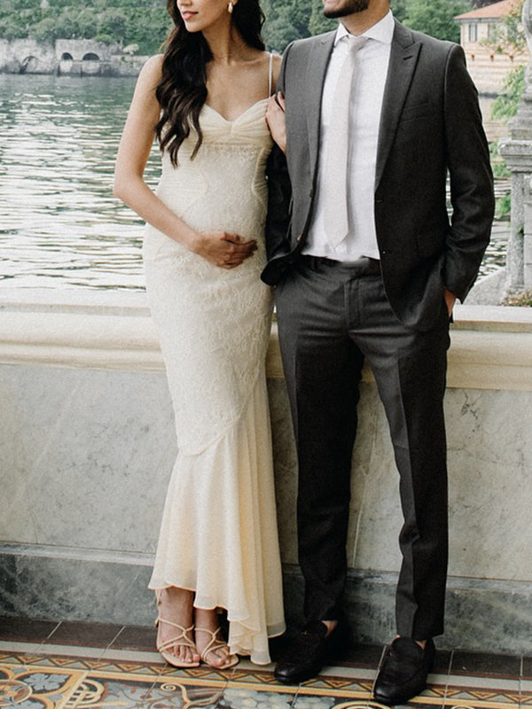 fotobeyou Ivory White Lace Corset Ruched Cami Mermaid Elegant Wedding Gown Maternity Photoshoot Baby Shower Maxi Dress