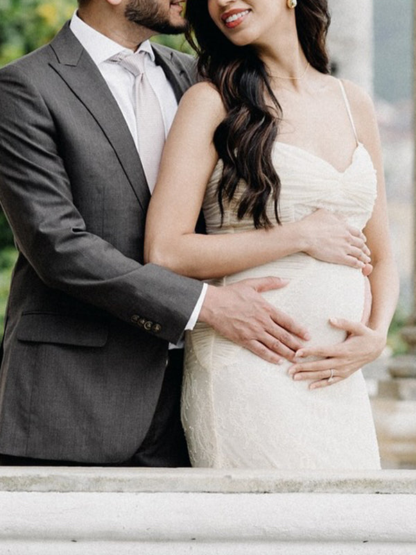 fotobeyou Ivory White Lace Corset Ruched Cami Mermaid Elegant Wedding Gown Maternity Photoshoot Baby Shower Maxi Dress